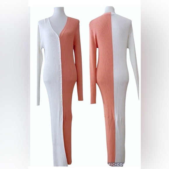 STAUD Shoko Ribbed Knit Long Sleeve Bodycon Dress Colorful Casual Chic - Picture 6 of 6